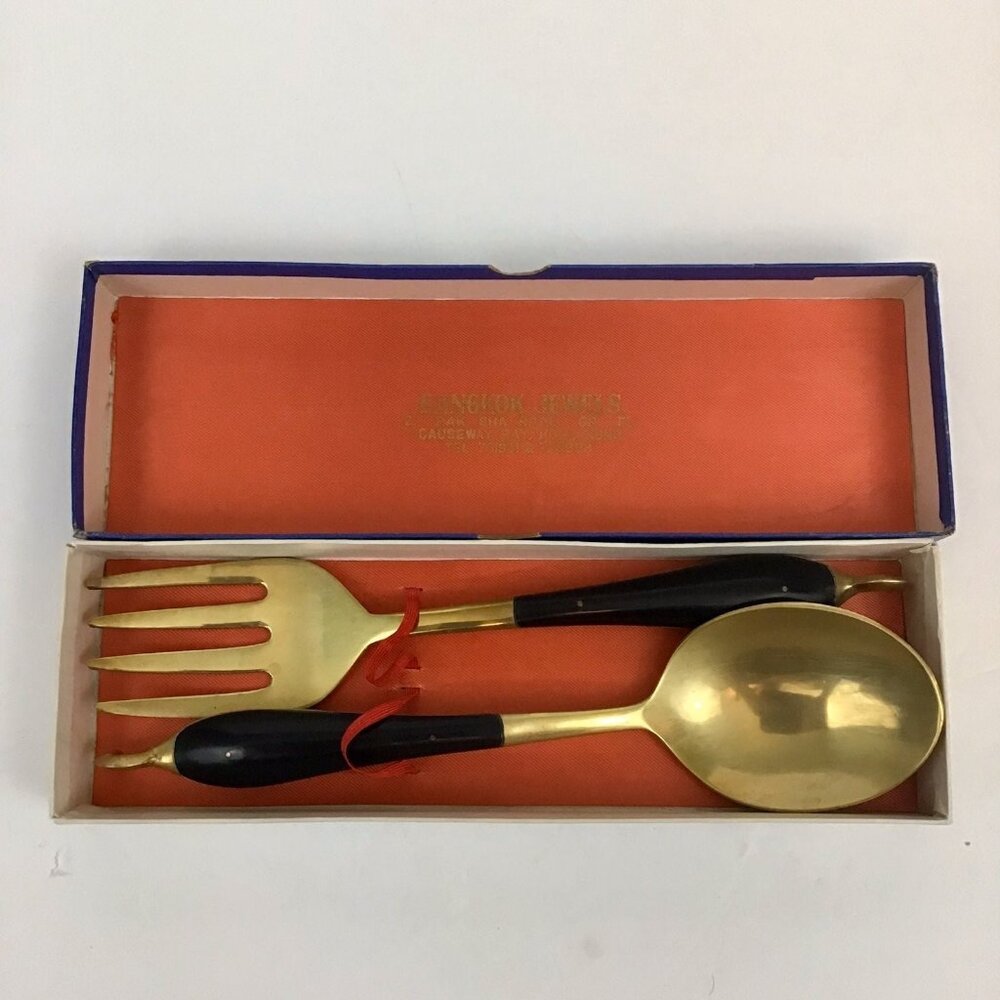 Bangkok Jewels Kitchen Serving Utensils Large Fork and Large Spoon Set Gold Tone